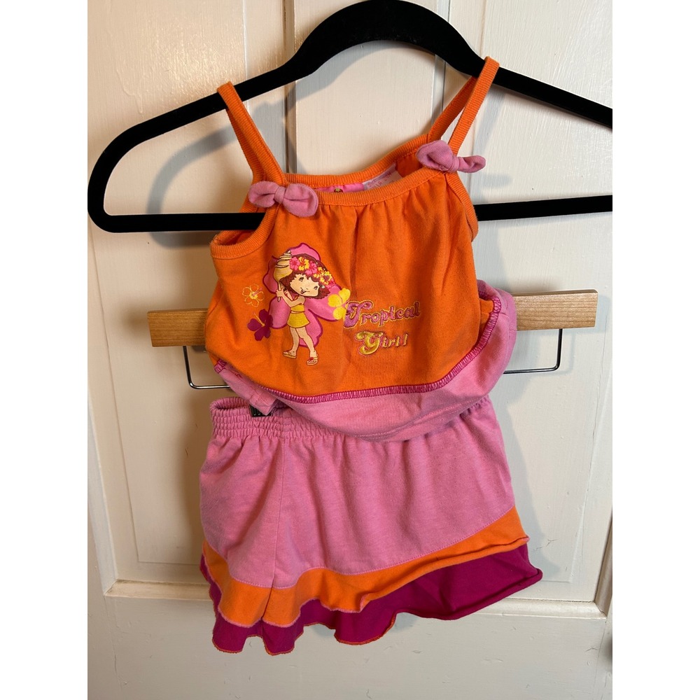 Strawberry‎ Shortcake Vintage Tropical Girl Cami and Skort Set Orange Pink 24M